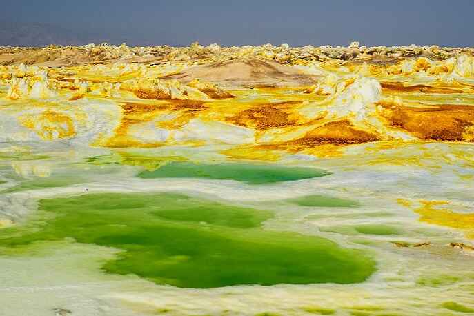 Sulphuric yellow and green acidic pools in the Danakil Depression, Ethiopia