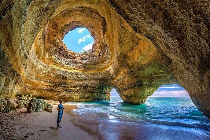 Benagil Sea Cave in Algarve, Portugal – hidden coastal gem with natural skylight and turquoise waters