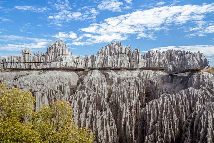 Jagged limestone formations of Tsingy de Bemaraha National Park in Madagascar