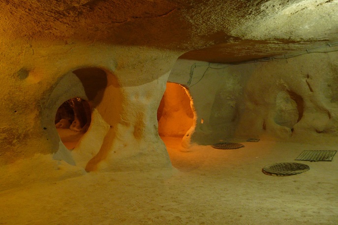 Inside view of Derinkuyu Underground City tunnels in Cappadocia, Turkey
