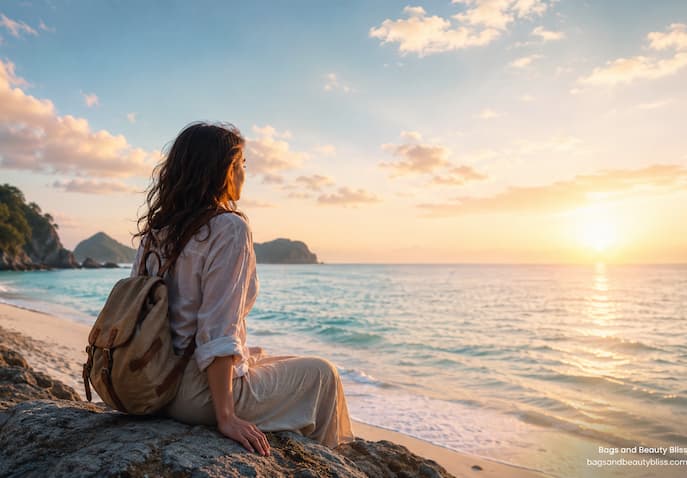 sitting by the ocean during sunset in Andaman representing my solo travel healing journey and rediscovering myself