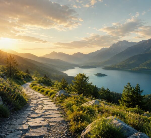 Peaceful mountain lake landscape representing emotional healing through travel